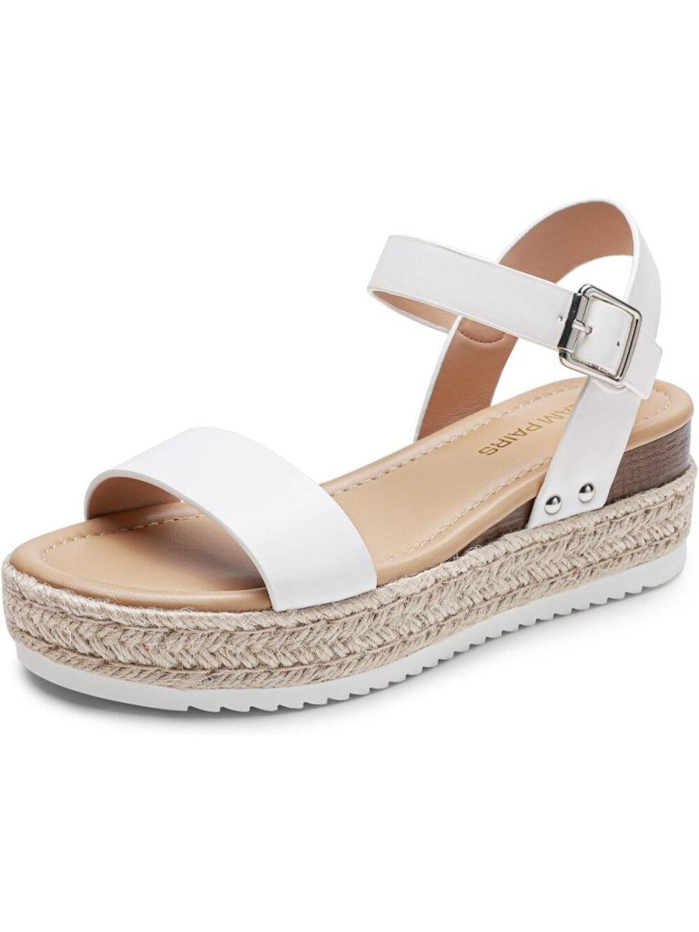 Women's Espadrille Platform Wedge Sandals White Ankle Strap Dressy Sandals